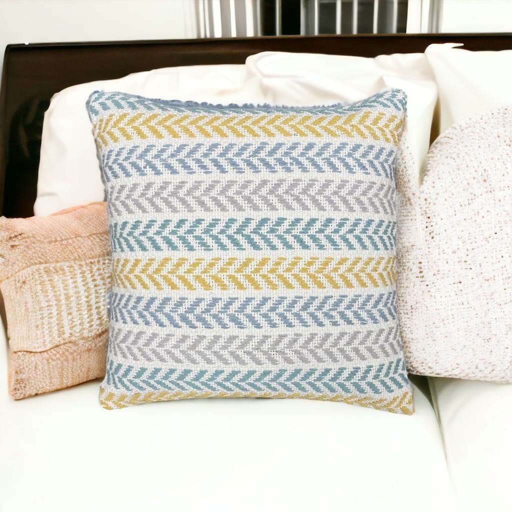 HomeRoots Set of Four 18" X 18" Yellow Beach Chevron Cotton Zippered Pillow
