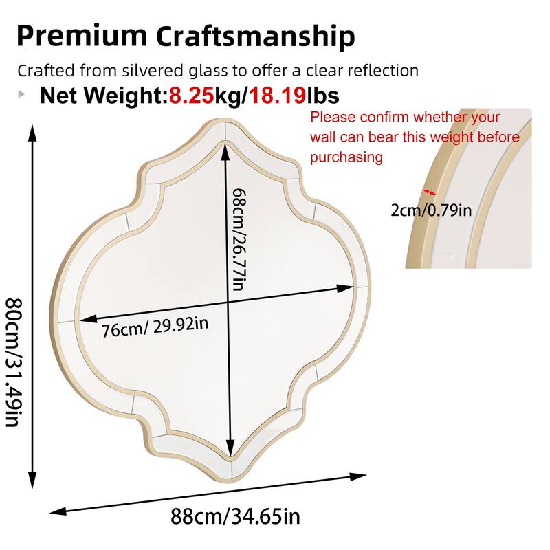 Irregular Silver Wall Decor Mirror Golden Rim for European Style
