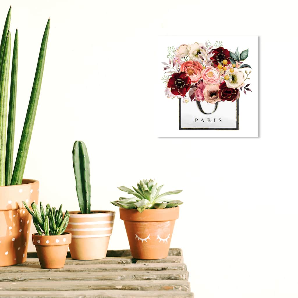 Wynwood Studio Canvas Fashion and Glam Paris Flower Bag Red Red and Maroon Shabby Chic Wall Art Canvas Print