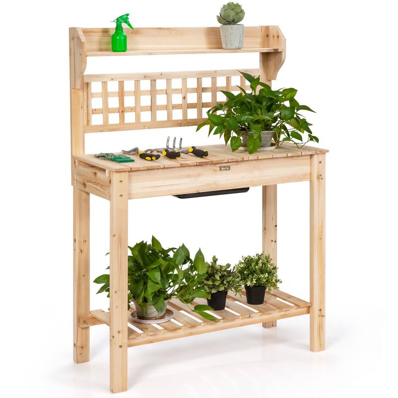 Costway Garden Potting Bench Workstation Table w/Sliding Tabletop Sink - See Details