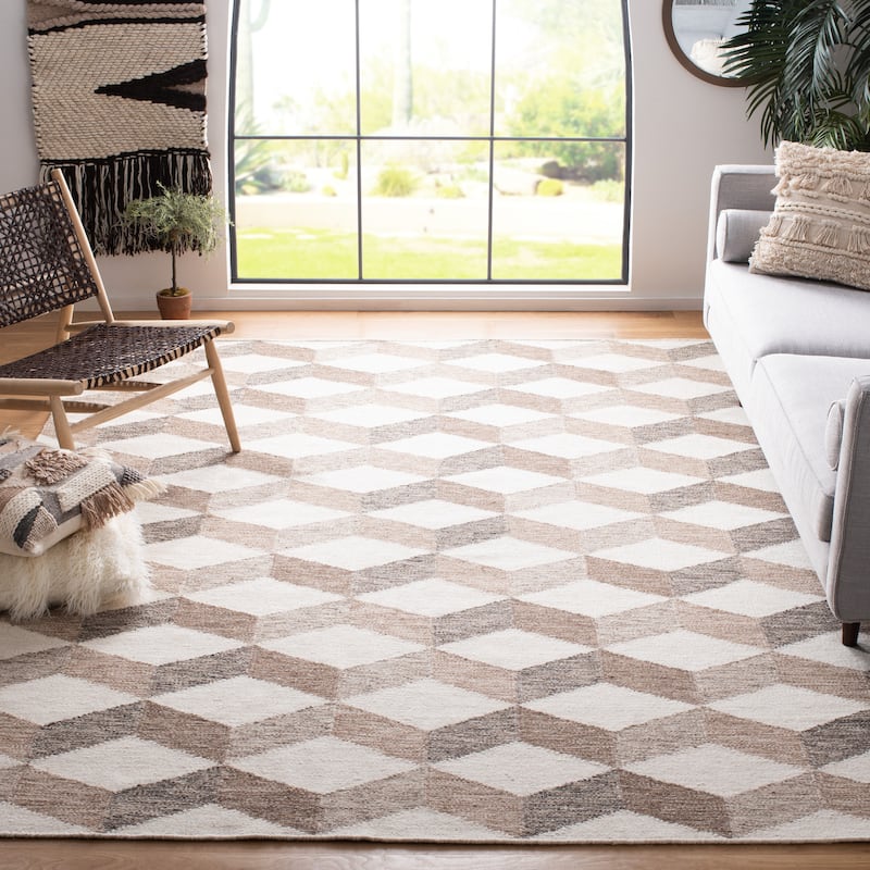 SAFAVIEH Handmade Kilim Winke Flatweave Wool Rug - 9' x 12' - Ivory/Brown