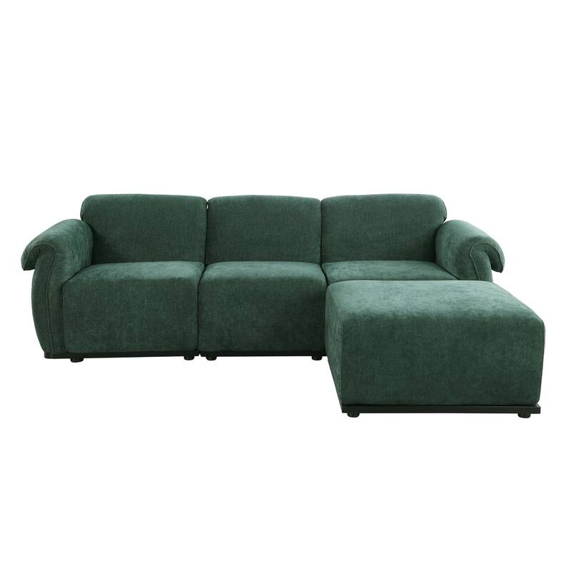 93" L-Shaped Modular Chenille Sectional Sofa with Movable Ottoman