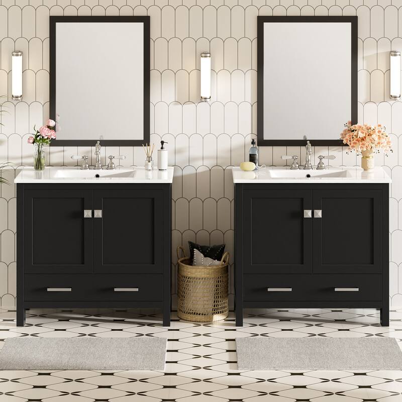 72"Bathroom Vanity with Sink, Soft-Close Doors, Double Storage Shelves & Divided Drawer -Bathroom Cabinet with Ample Storage