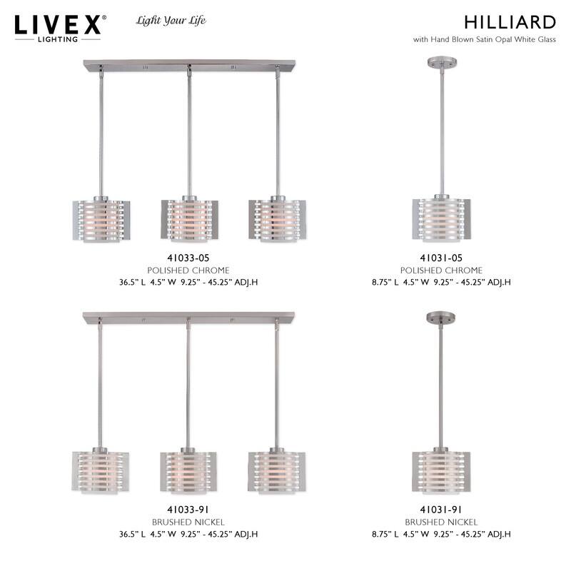 Livex Lighting 3-light Brushed Nickel Indoor Chandelier, 41033-91 - 36.5" L X 4.5" W X 9.25" - 45.25" ADJ H