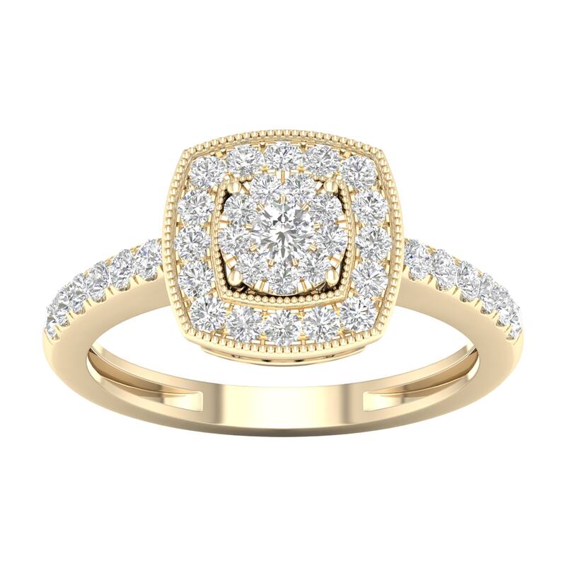 1/2ct TDW Diamond Cluster Halo Engagement Ring in 10k Gold for Women - 8 - Yellow
