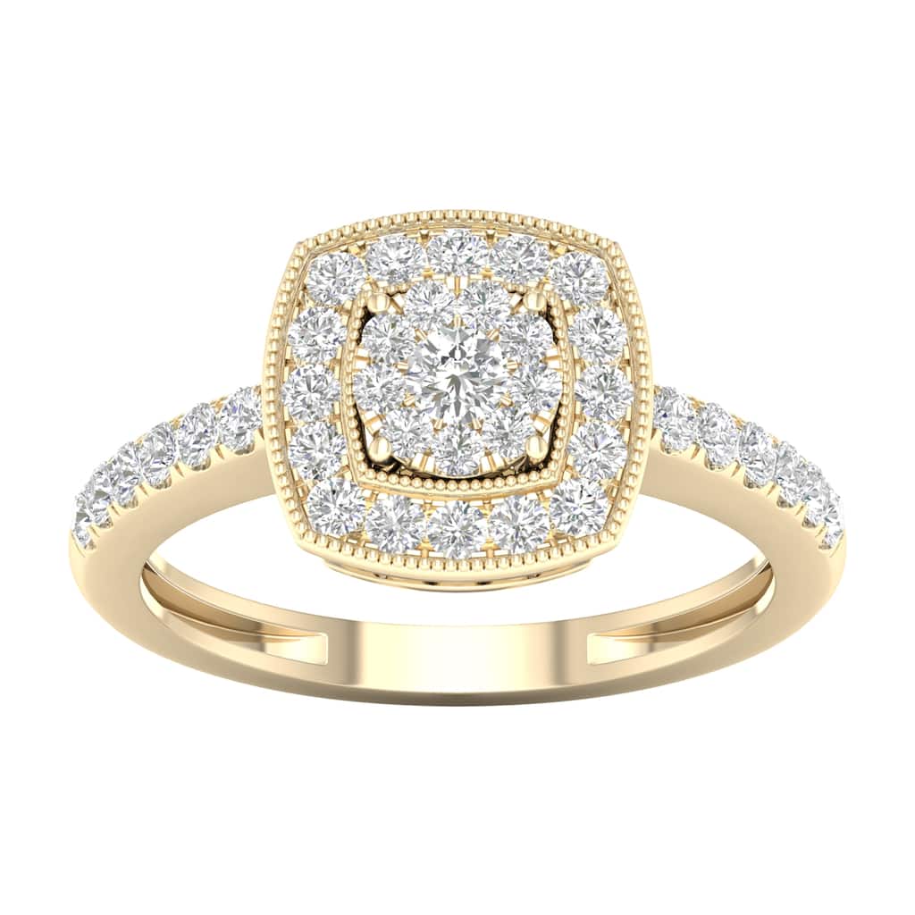 1/2ct TDW Diamond Cluster Halo Engagement Ring in 10k Gold for Women