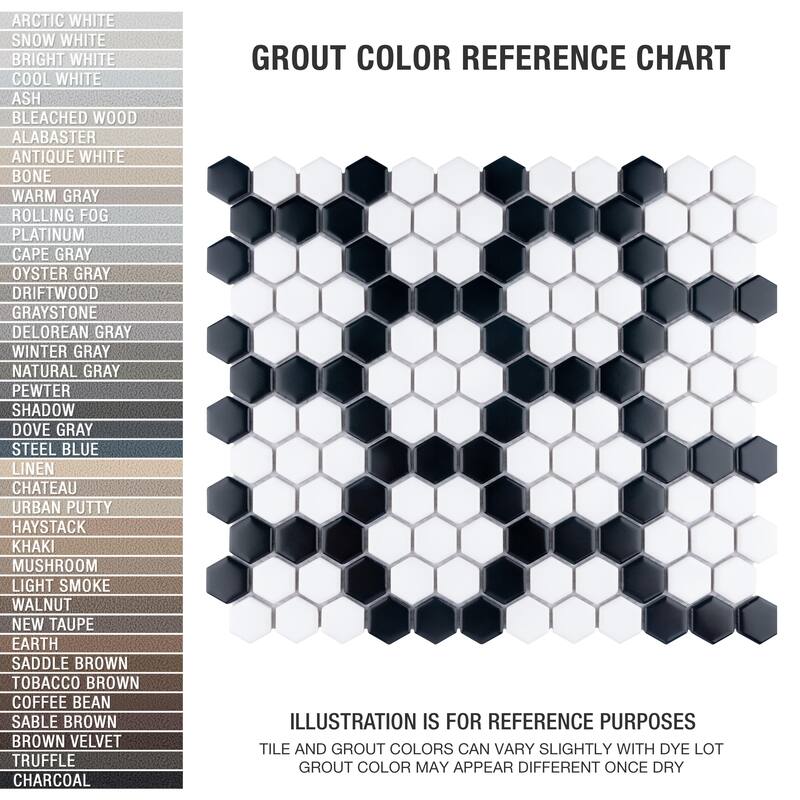 Merola Tile Metro 1" Hex Matte White w/Black Honeycomb 10-1/4" x 11-7/8" Porcelain Mosaic Floor and Wall Tile