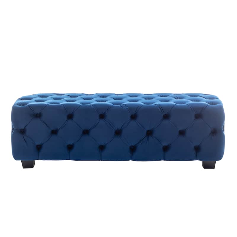 Porthos Home Kyle Velvet Ottoman Bench with Rubberwood Legs