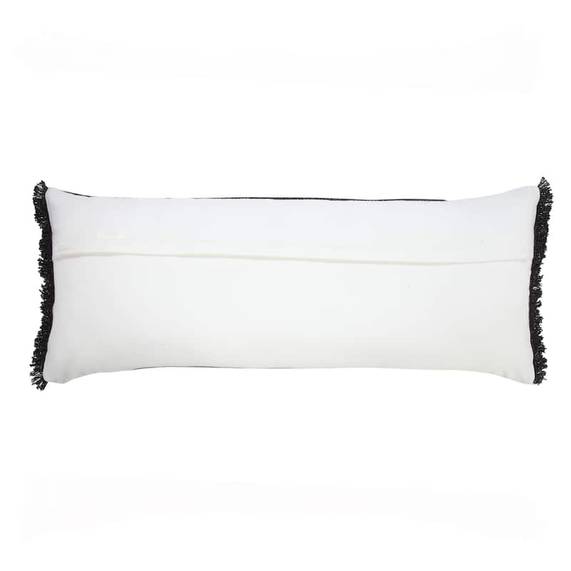 Sevita Muted Black Solid Stonewash Throw Pillow with Fringe
