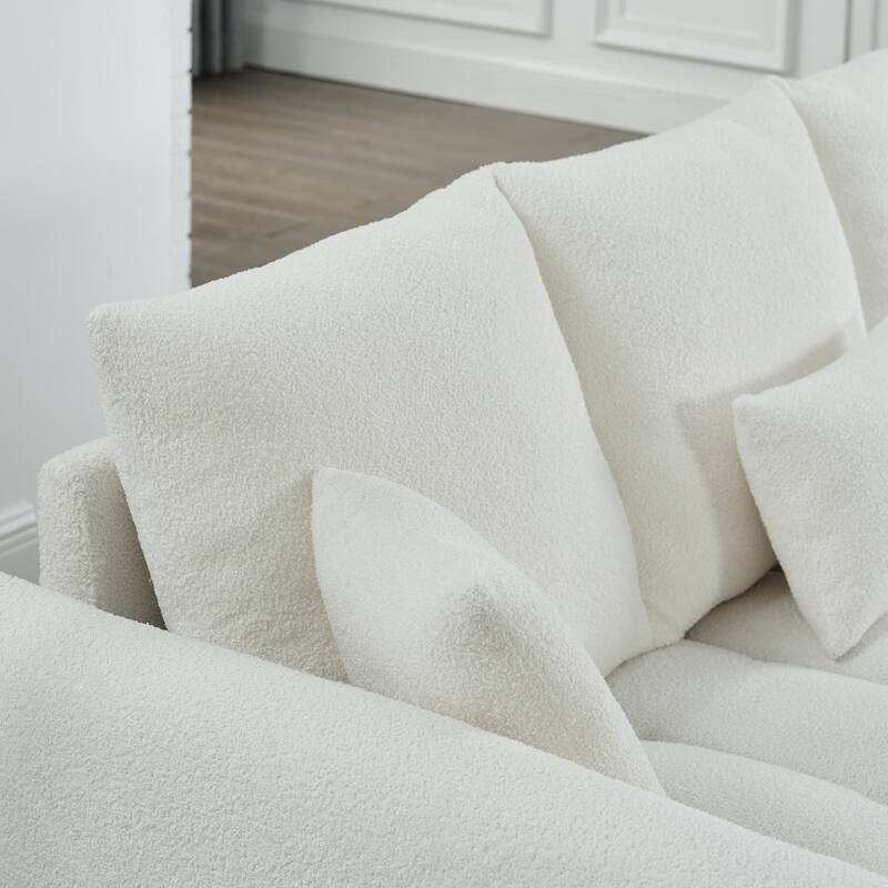 GDFStudio - 3-Seater Teddy Fabric 81" Sofa with 3 Back Pillows and 3 Back Cushions
