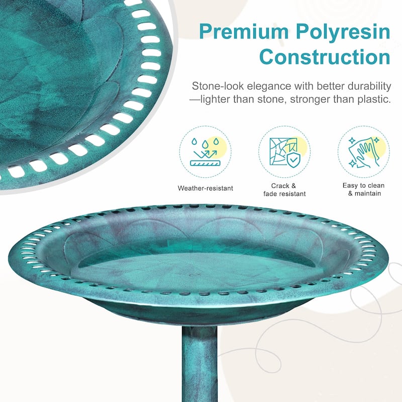 Javlergo 28" Pedestal Outdoor Bird Bath for Outside Vintage Bronze Polyresin Lightweight Antique