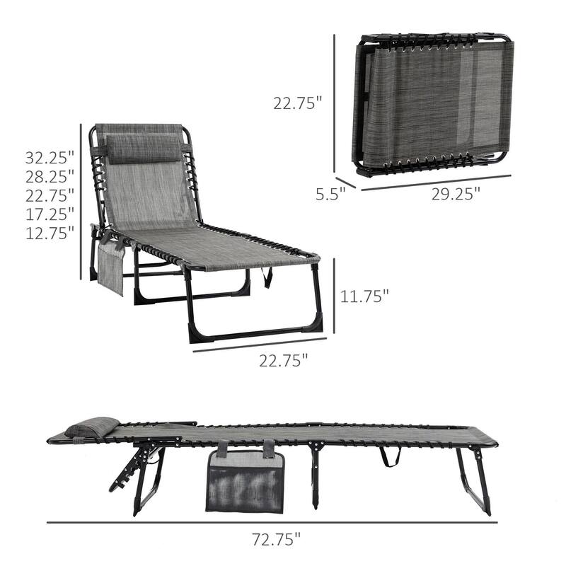 Reclining Chaise Lounge with Adjustable Back, Pillow for Patio Beach