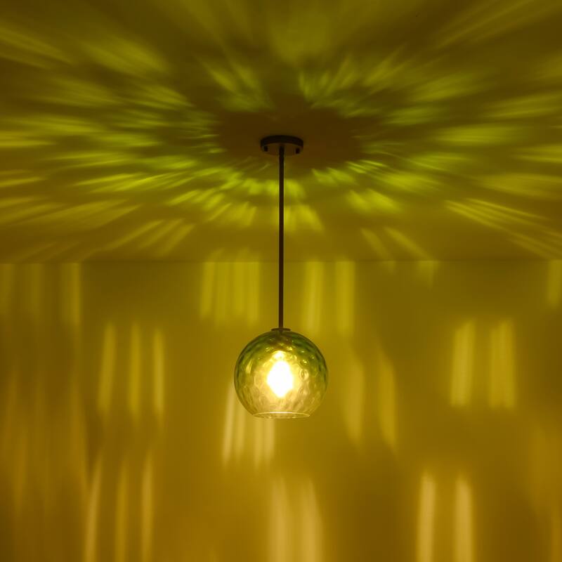 1-Light Modern Gold/Black Metal Hanging Pendant with Green Hammer Textured Glass Shade for Kitchen Island, Living room