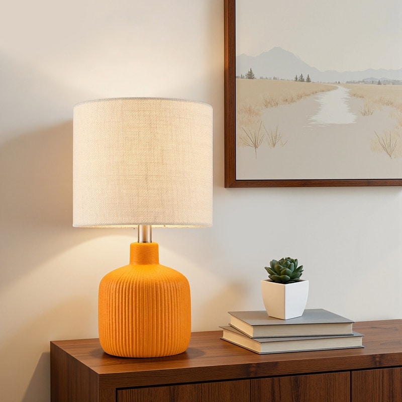 KAWOTI Fluted Ceramic Table Lamp (H18.25" x W10" x D10")