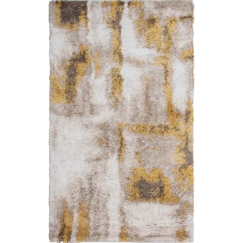 Noori Rug Lux Walsh Abstract Modern 2-inch Thick Shag Rug - 2'11"x 4'11" - Beige/Gold