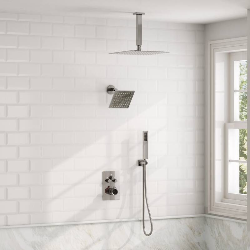 GRANDJOY Dual Shower Heads System 12" & 6" Rainfall Shower Head with Handheld Sprayer