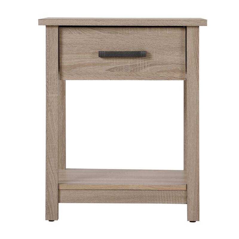 1-Drawer Sandalwood Nightstand with Open Shelf, 24 Inch Ready to Assemble Wood Bedside Table for Storage