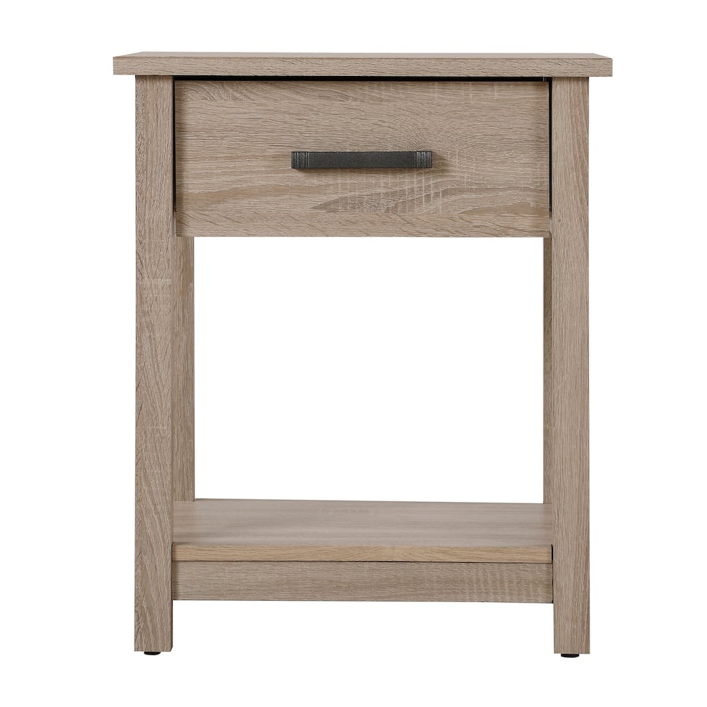 1-Drawer Sandalwood Nightstand with Open Shelf, 24 Inch Ready to Assemble Wood Bedside Table for Storage