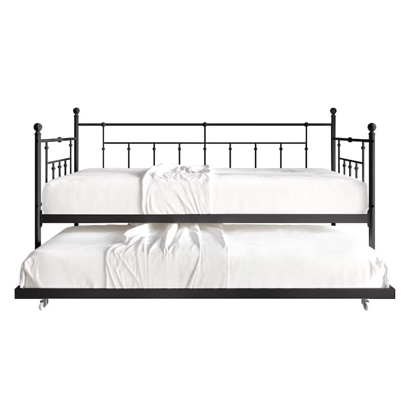 CraftPorch Classic Victorian Metal Twin Daybed with Trundle - Black