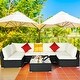 preview thumbnail 1 of 9, 7PCS Patio Rattan Furniture Set Sectional Sofa Cushioned Glass Table 7-Piece Sets - White
