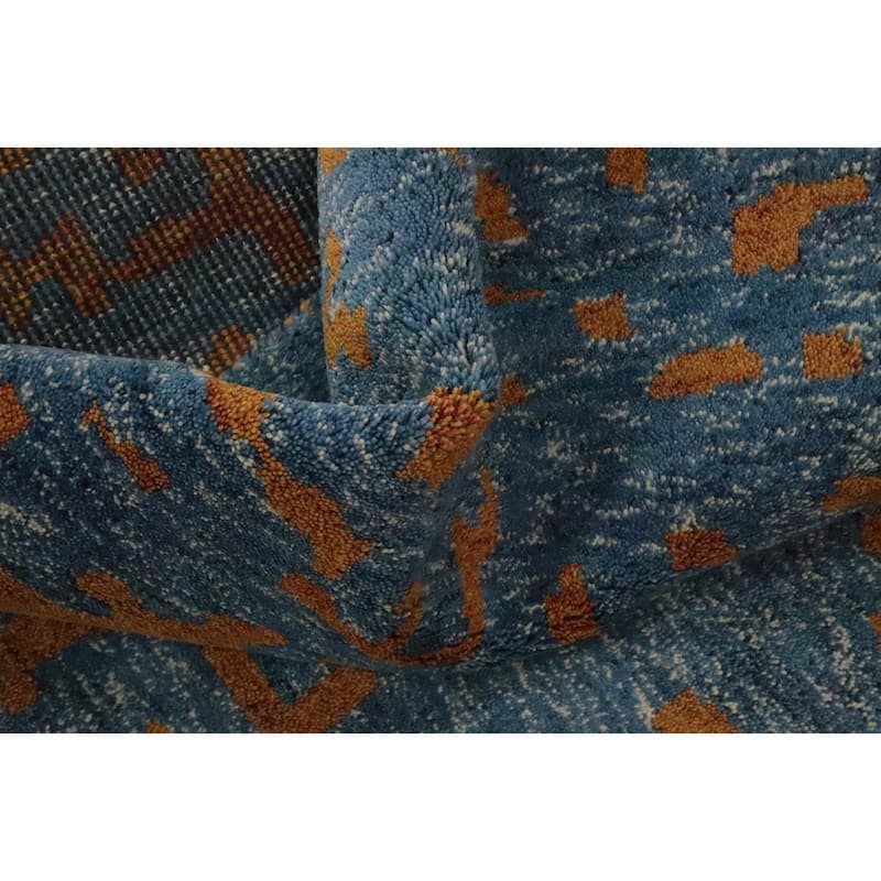 Hand Knotted Oriental 100% Wool Carpet Modern Abstract Navy Blue & Blues Gabbeh Area Rug - 7' 11'' X 5' 0''