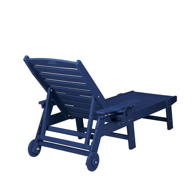 Oversized Outdoor Lounge Chair With Wood Texture‌ - Five-Position Adjustable HDPE Chaise Lounge Featuring Wheels And Cup Holder.