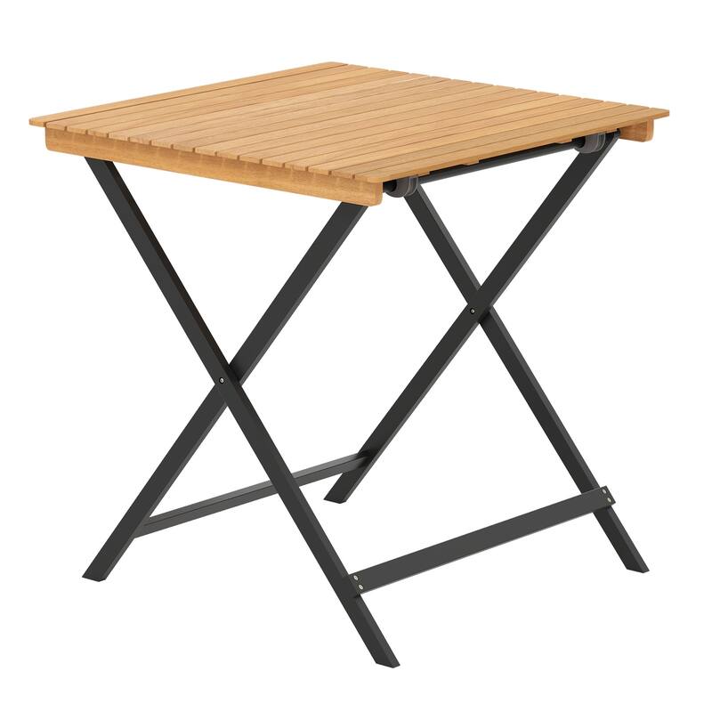 Gymax 28'' Patio Folding Table w/ Slatted Tabletop Portable Bistro