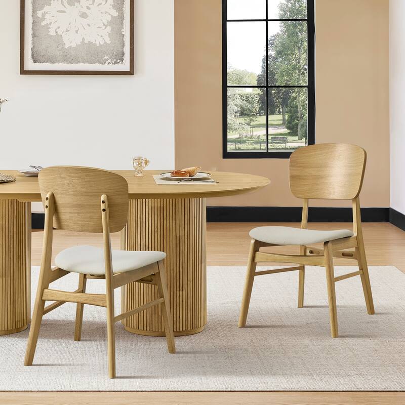 Spruce & Spring Modern Wood Dining Chairs with Ergonomic Back and Cushioned Seat - Set of 2 - Natural