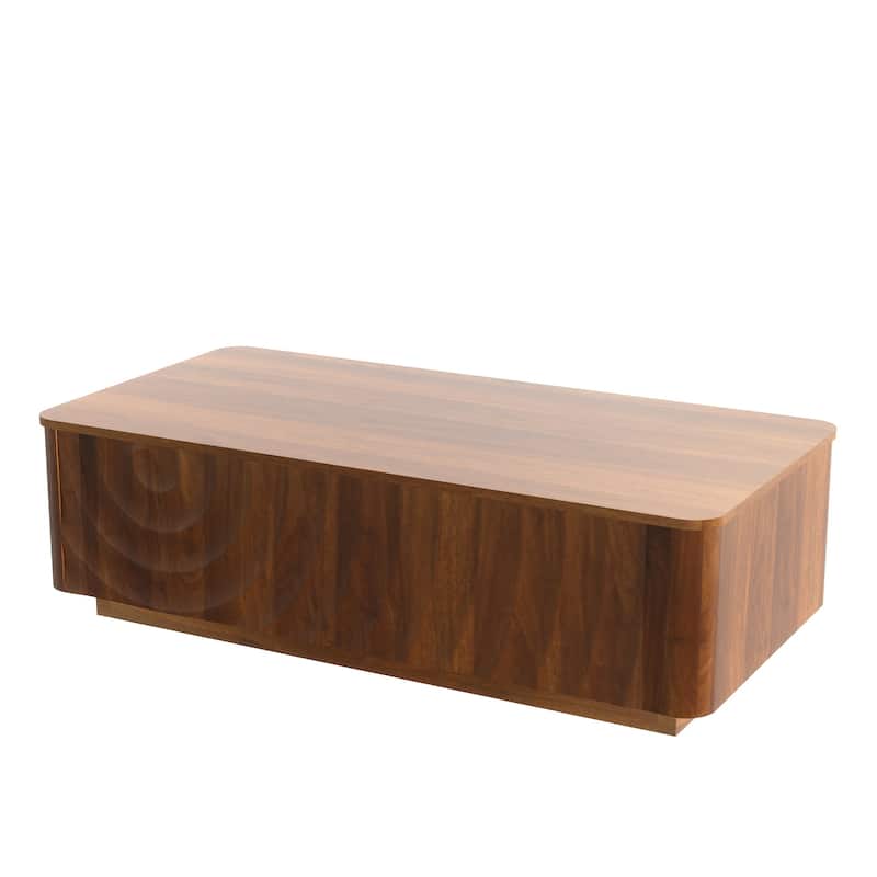 47"Rectangle Coffee Table With Storage Square Spiral Grain Coffee Tables Walnut For Living Room Coffee Table With 2 Drawers