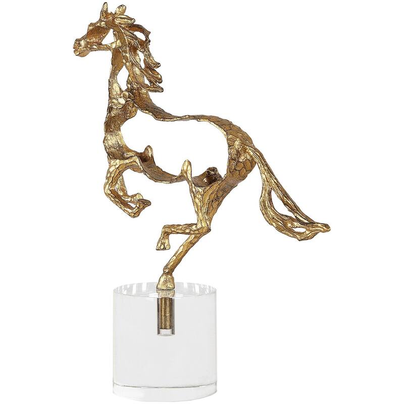 Uttermost 18146 Gallop 14-3/4" Tall Crystal and Zinc Animals Table - Crystal / Gold