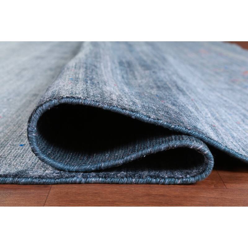 Hand Knotted Oriental Viscose Silk Carpet Tribal Stripe Navy Blue & Blues Gabbeh Area Rug - 11' 5'' X 8' 7''