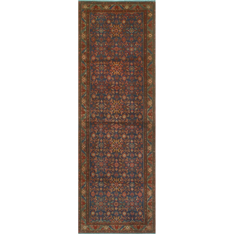 Fine Vintage Distressed Adken Navy/Brown Runner - 3'3" x 9'10"