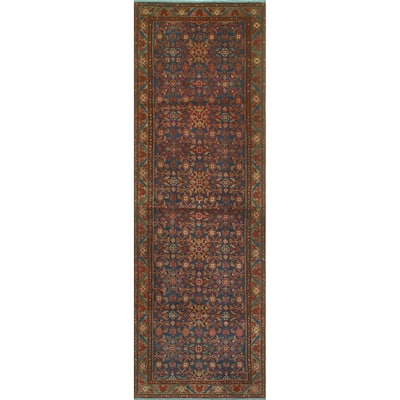 Fine Vintage Distressed Adken Navy/Brown Runner - 3'3" x 9'10"