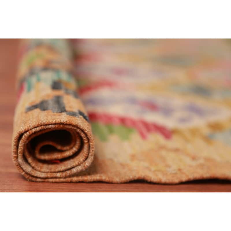 Geometric Kilim Oriental Large Rug Multi-Color Flatweave Wool Carpet - 10'3"x 15'10"