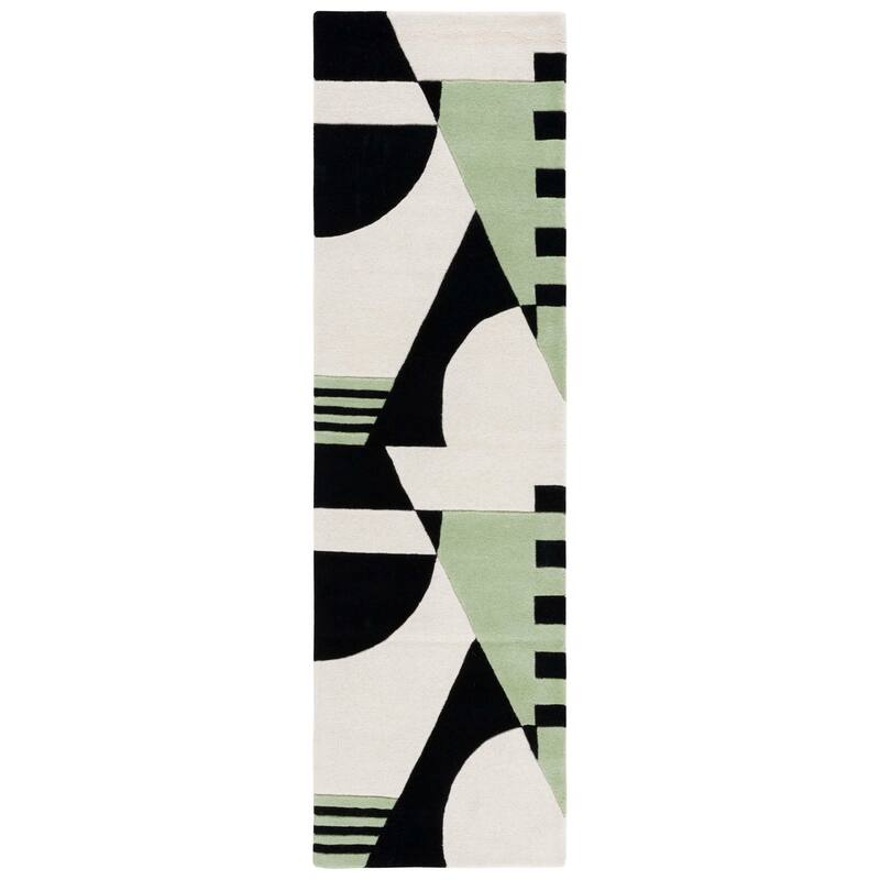SAFAVIEH Handmade Rodeo Drive Willow Mid-Century Modern Abstract Wool - 2' 3" x 8' - Black/Green - Runner