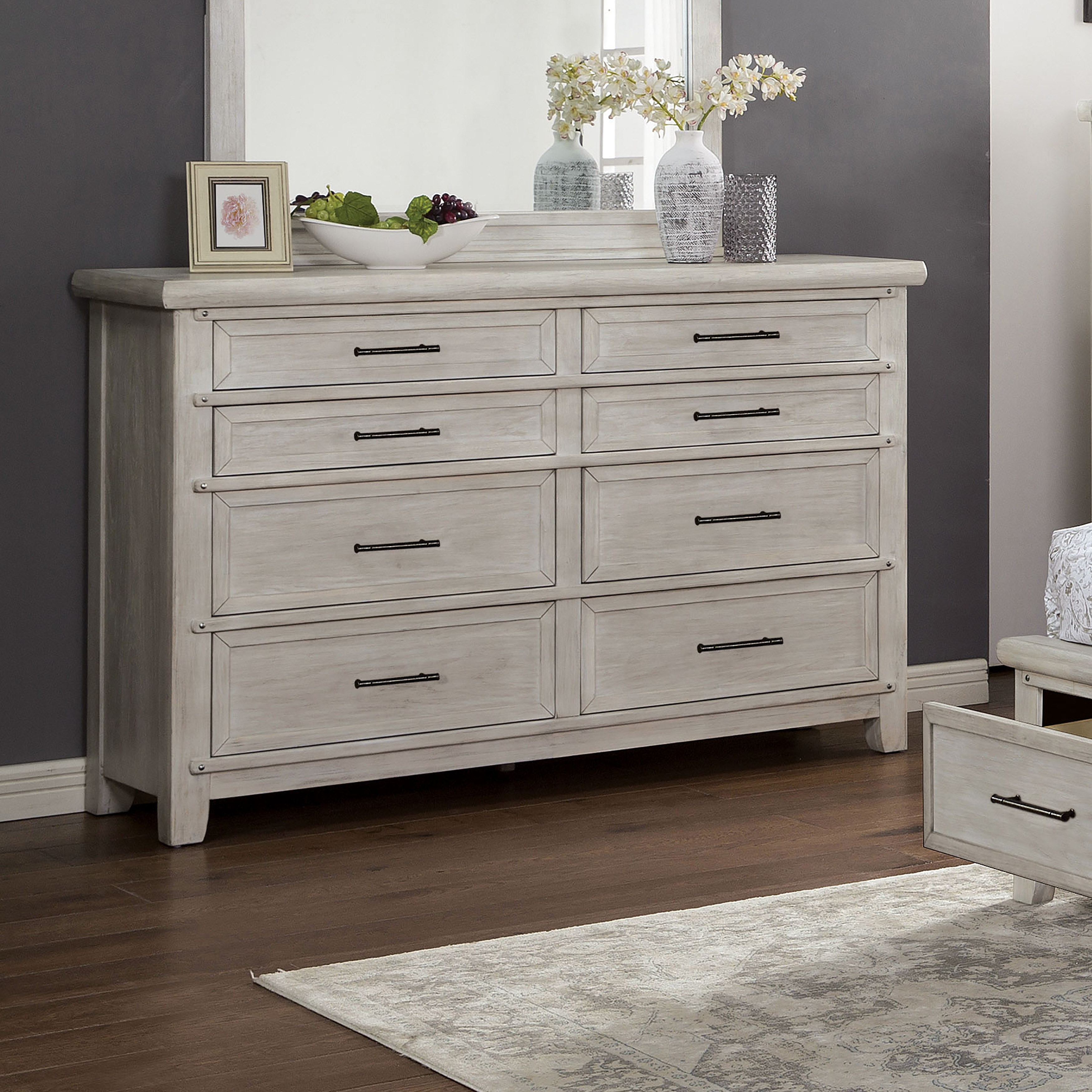 Furniture of America Tiwo Transitional White 56-inch Wide 8-Drawer Solid Wood Dresser