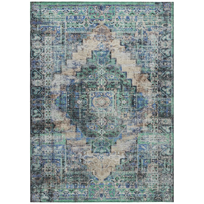 Machine Washable Indoor/Outdoor Boho Traditional Chantille Rug