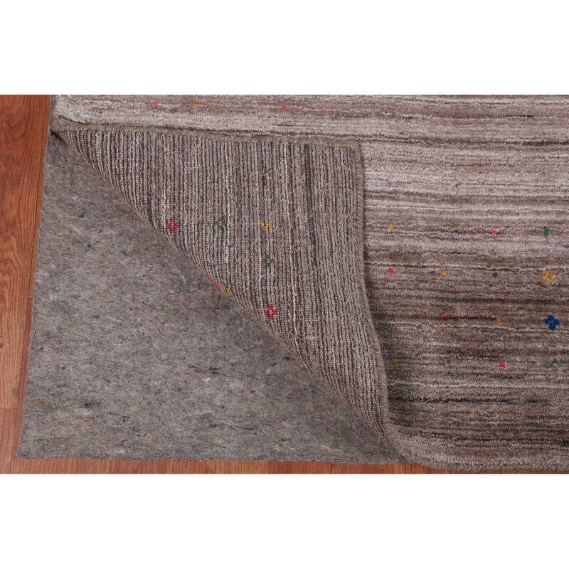 Striped Brown Gabbeh Indian Area Rug Hand-Knotted Wool Carpet - 8'1" x 9'8"