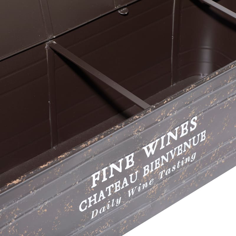 Metal Text Storage Bench with Cream Burlap Top and Champagne Typography - Brown - Roche River Decor - 16"W x 48"L x 17"H