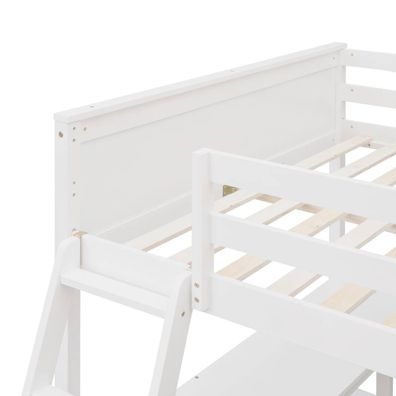 Full Size Wooden Loft Bed with Shelves and Desk in White