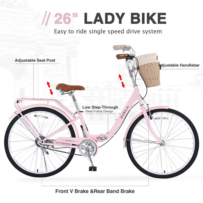 Ladies' Folding Bike - Durable Steel Frame, Single Speed, Compact Design for Storage & Commuting - 26