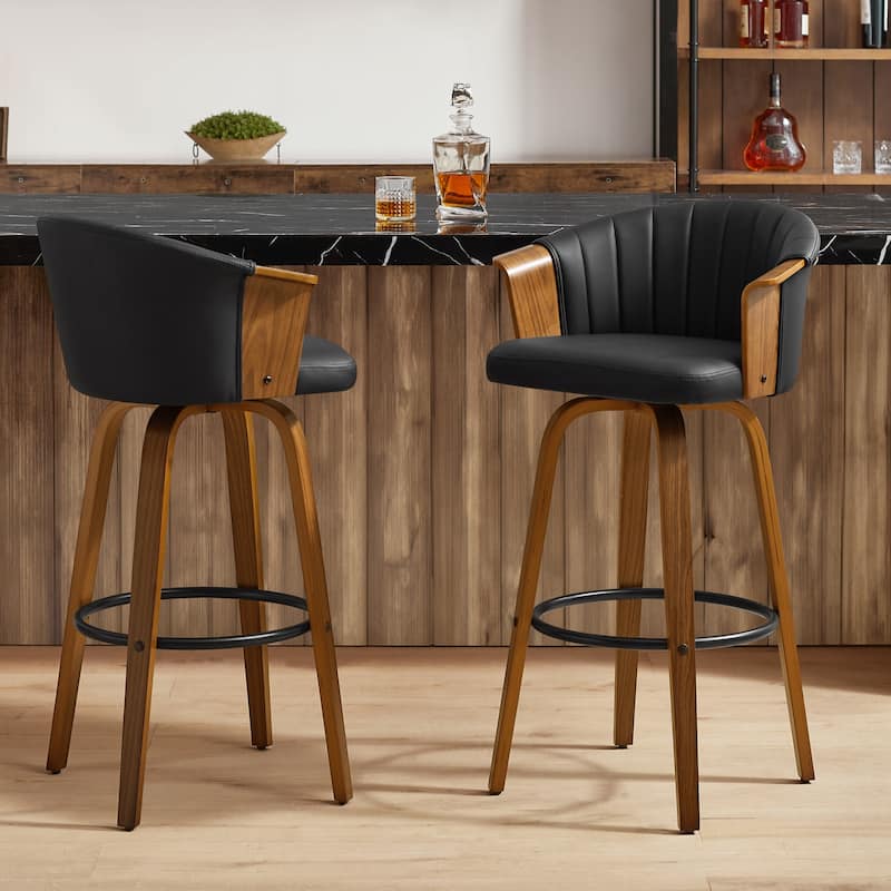 Art Leon Wood and Faux Leather Counter Height Barstool, Set of 2