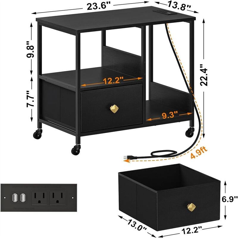 End Table with Charging Station - 13.78"D x 23.62"W x 22.4"H