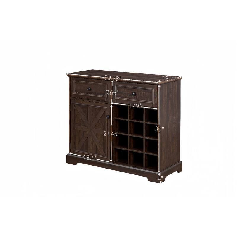Farmhouse Style Wood Bar Cabinet with Wine Fridge,Bar Storage Cabinet with 2 Drawers, Adjustable Shelves