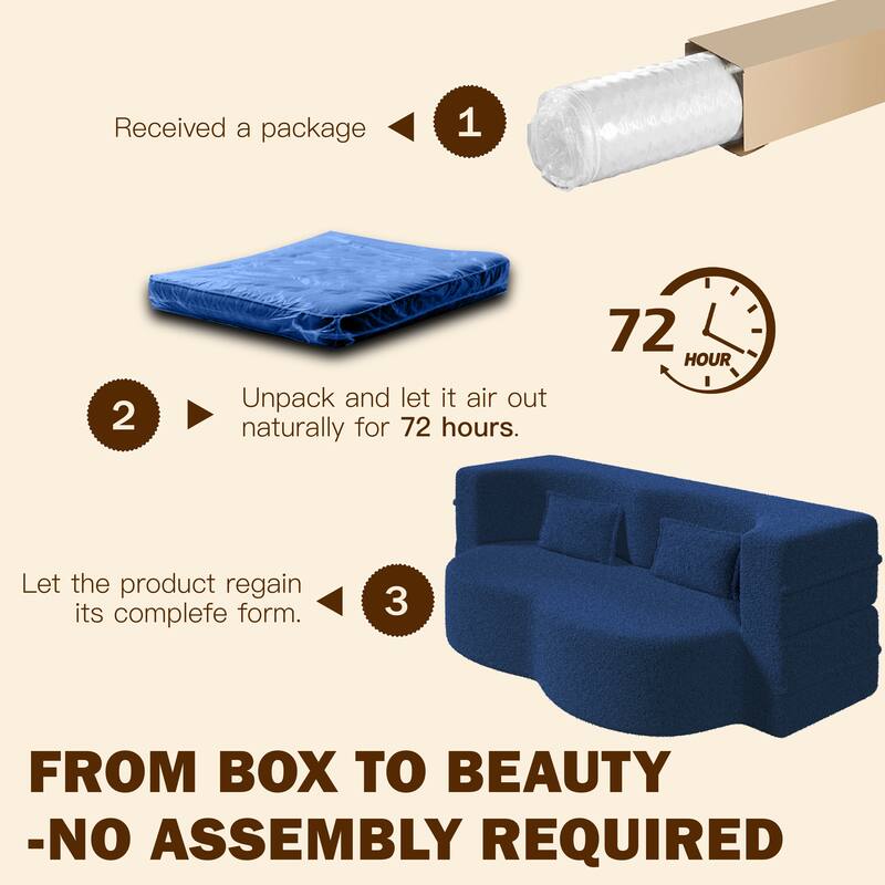 Convertible Floor Sofa with Teddy Fabric, Twin Mattress & No Assembly