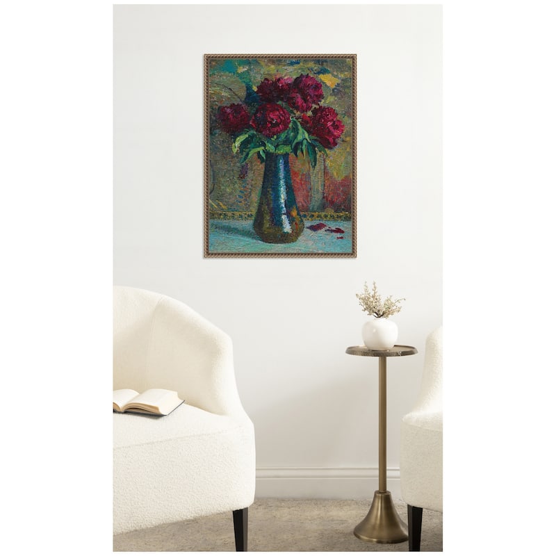 Kate and Laurel Pivoines rouges dans un vase Dalpayrat by Henri Martin by Nostalgia Prints Framed Canvas Wall Art Print
