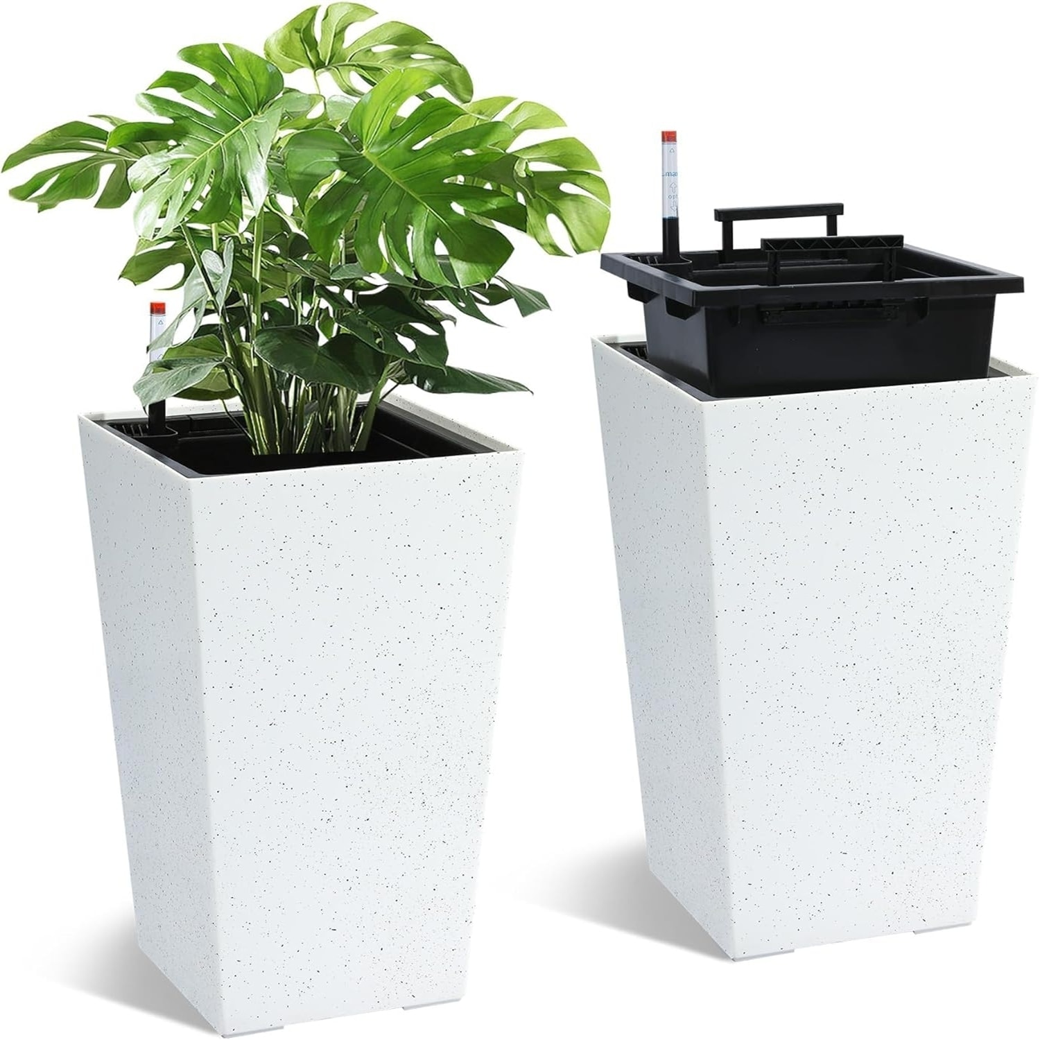 2-Pack 21.7-Inch Tall Planters with Drainage Holes Water Level Monitor and Inner Bucket Black