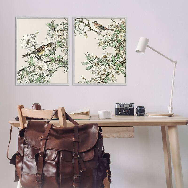 Stupell Classic Sparrow on Blossoms 2 Piece Framed Giclee Art Set Design by Nan