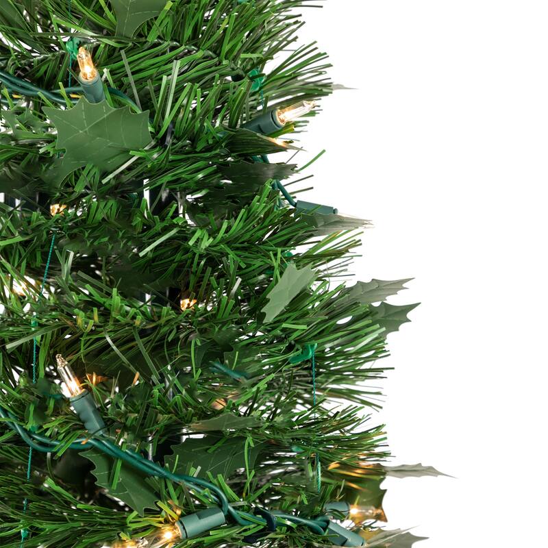 4' Pre-Lit Green Tinsel Pop-Up Artificial Christmas Tree, Clear Lights - 4 Foot