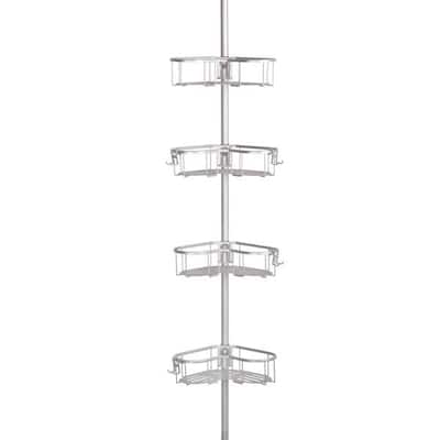 Utopia Alley Aluminum Flat Shelf, Rustproof Corner Shower Caddy, Satin Chrome & Black Finish